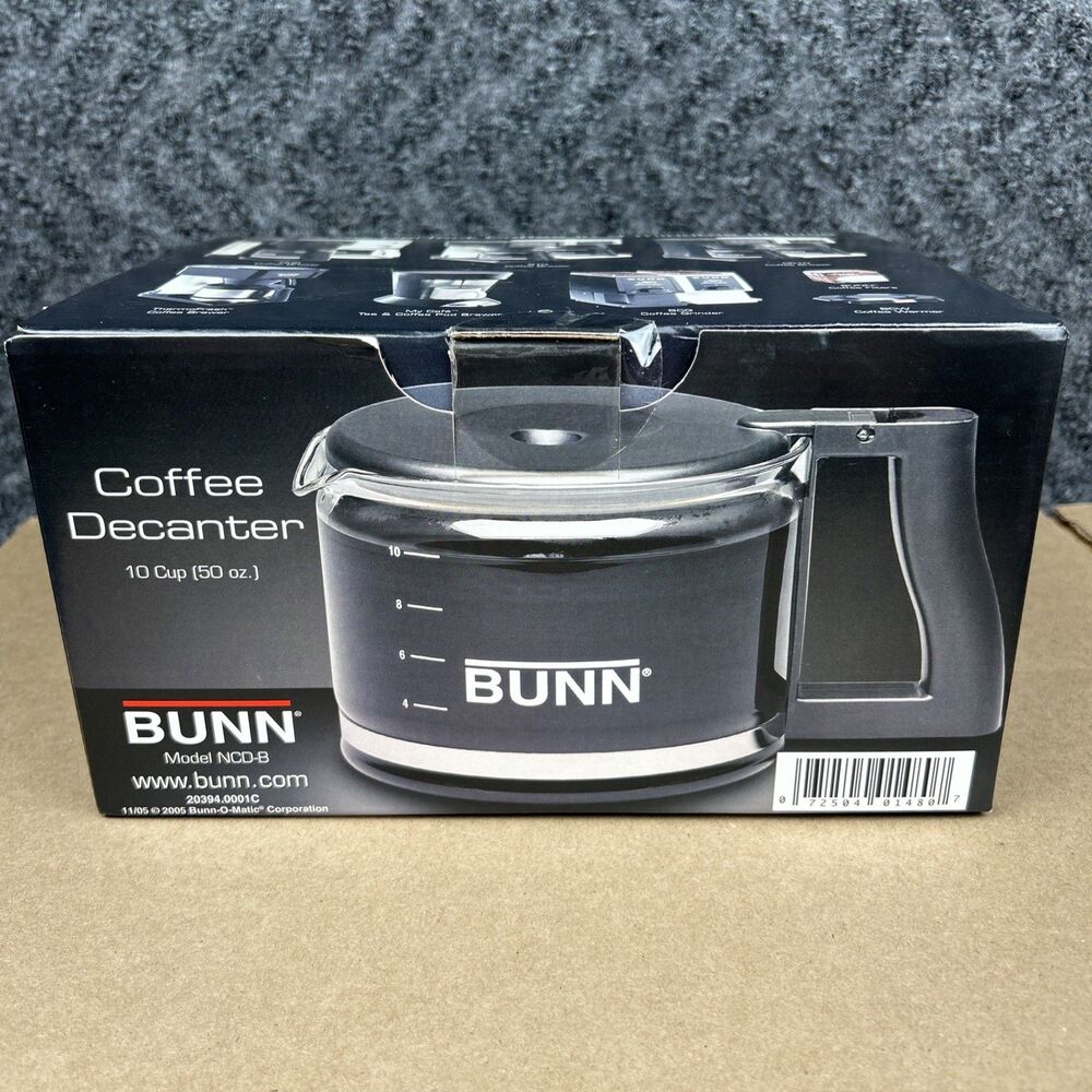 BUNN 10 Cup 50 oz Coffee Decanter Replacement Carafe with Lid Model NCD-B Black.